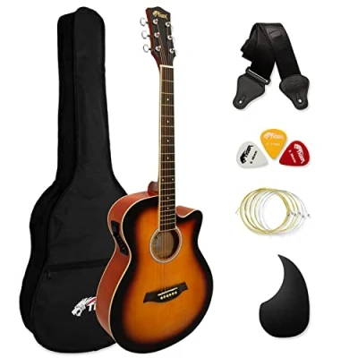 Imagen de TIGER ACG4 SB Guitarra electroacústica para estudiantes de tamaño completo con ecualizador incorporado, funda, correa, cuerdas repuesto y púas Sunburst