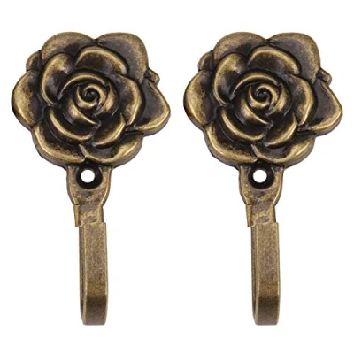 Imagen de GROCKSTR 2 soportes de metal para cortinas flores, ganchos pared decoración