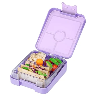Imagen de Navaris Fiambrera para Comida Taper Hermético con Divisores Bento Box merienda Almuerzo Desayuno Loncheras Sandwich Compartimentos Morado