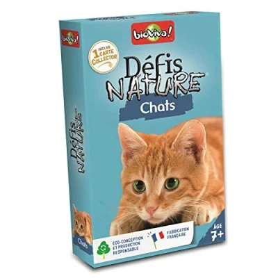 Imagen de Défis Nature 282642 Juego de Cartas Gatos [Texto en francés], Color Azul