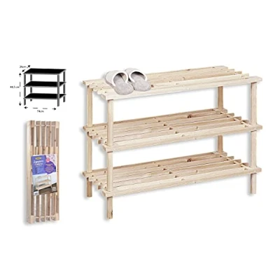 Imagen de HERSIG Estanteria Zapatero Madera Entrada Recibidor 3 Alturas 74 x 26 48,5 cm Color Natural