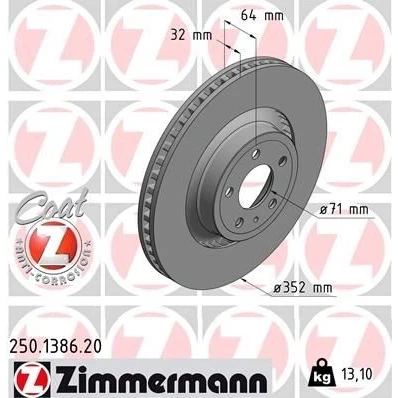 Imagen de ZIMMERMANN COAT Z 250.1386.20 Disco de freno 352 32 6/5 5 114 ventilación externa revestido altamente carbonizado FORD USA: Mustang Mk6 Cabrio