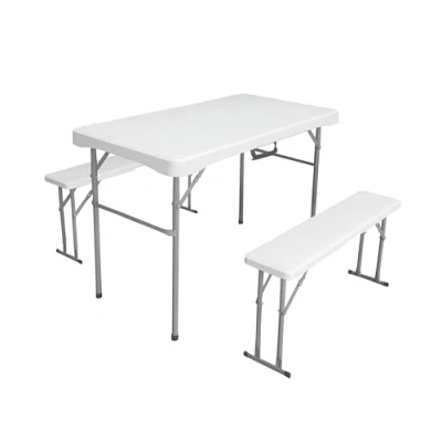 Imagen de KG KITGARDEN Set Picnic Mesa Plegable + 2 Bancos, 113x62x71cm, Blanco Folding