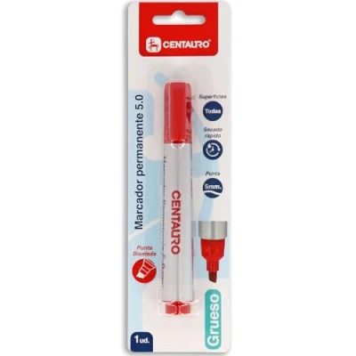 Imagen de Centauro Rotulador Permanente Rojo, 5mm, Punta Biselada, Tinta Base Aceite, Secado Rápido, Apto Todas Superficies, Metal, Cristal, Estaño, Plastico, Film Fotográfico, Madera, Papel y Cartón