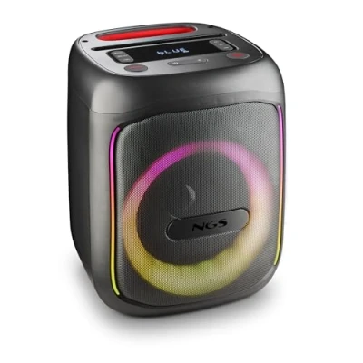 Imagen de NGS Wild Swag Go Altavoz Portátil, Compatible con la Tecnología Bluetooth 5.0, True Wireless Stereo, Luces y Pantalla LED, Entrada USB, Audio TF Auxiliar, 24 x 23 30 cm, 80 W, Color Negro