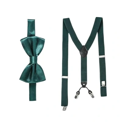Imagen de Massi Morino Juego de tirantes con pajarita para hombre y mujer, elásticos en forma Y, clips extra fuertes, 3,5 cm ancho, longitud ajustable, cierre preatado traje, verde