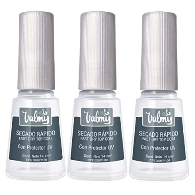 Imagen de Valmy, Pack de Tres Esmalte Secado Rápido, Uñas Top Coat para Brillo y Protección (14 ml Cada Unidad)