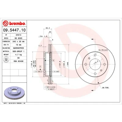 Imagen de BREMBO 09.5447.10 Disco de freno 242 20 4 ventilación interna NISSAN: Primera Berlina