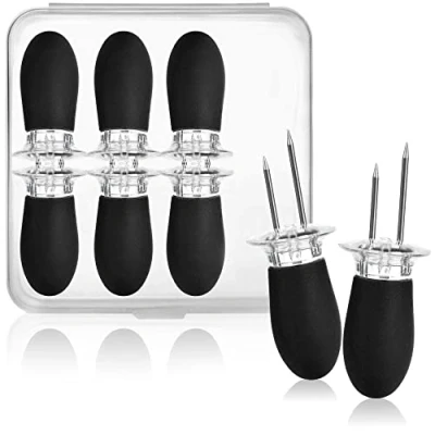 Imagen de COM FOUR® Tenedor para maíz 8x con 2 dientes de acero inoxidable, inoxidable Brochetas reutilizables Ayuda pelar patatas asadas (08 piezas negro)