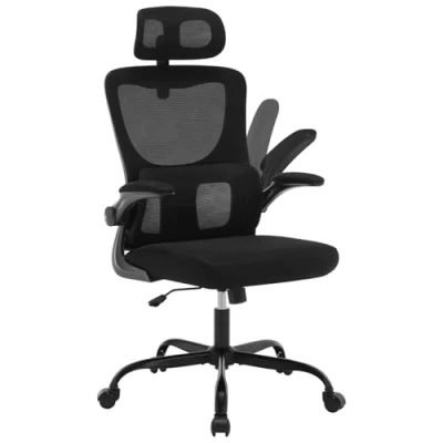 Imagen de WOLTU Silla Oficina Ergonómica, Trabajo con Reposabrazos, Reposcabezas y Soporte Lumbar, Respaldo Inclinable de Tela Malla, Escritorio Giratoria, Negro, BS161sz