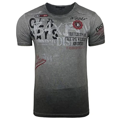 Imagen de BX147 Camiseta para hombre con cuello redondo y estampado único de moda vintage, gris oscuro, M