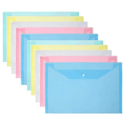 Imagen de Vicloon Carpetas para Archivo, 10Pcs de Plástico A4 Bolsas Documentos con Botón Documentos, Certificados, Recibos, Oficina y Escolar, 5 Colores
