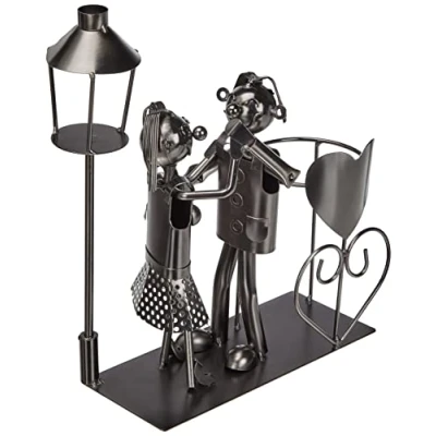 Imagen de ito electronics Portabotellas en Forma de Pareja Bailando bajo una farola, con corazón, para Regalo Boda, Plata, Dimensiones (Largo x Ancho Alto): 23 10 33 cm (con Botella)