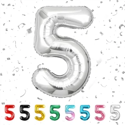 Imagen de Globos de Cumpleãnos 5 Plata,101 CM Globo Numeros Gigantes Grandes Decoracion,Globo Numero 5,Globos Niño Niña Adultos,Vuelan con Helio