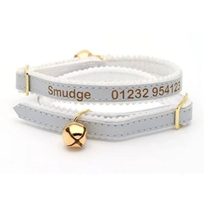 Imagen de Collar Personalizado para Gatos y Gatitos Diseñe su Etiqueta de identificación única Gato Grabado con láser (Plateado)