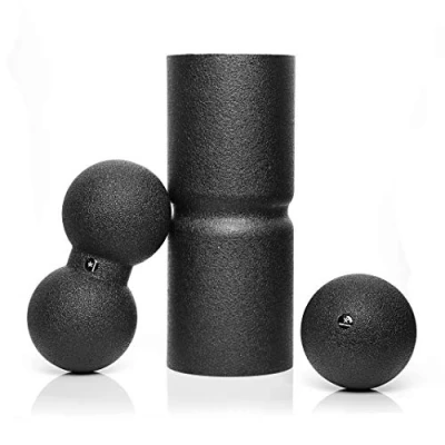 Imagen de BODYMATE Set miofascial Care con Rodillo 35x14 cm de dureza Media surco Circular para liberar la Columna Vertebral, Pelota Individual 12 y Doble 12x24 en Negro Incluye e Book