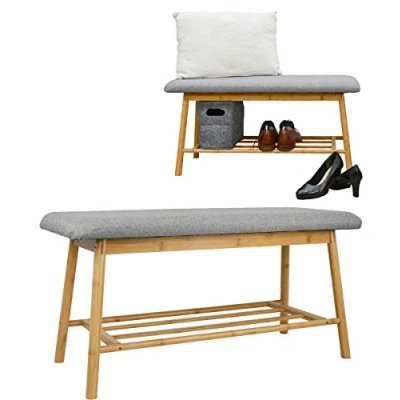 Imagen de DuneDesign Banco Escandinavo con Zapatero 90x34x44 Banqueta Bambú Entrada Organizador de Zapatos