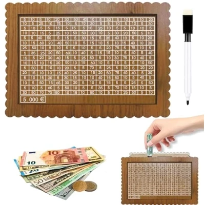 Imagen de Hucha De Madera con Contador,Hucha Contador Reutilizable,Hucha Objetivo Ahorro y Números para Marcar, Ayudar a Los Niños Desarrollar El Hábito Ahorro. (5000)