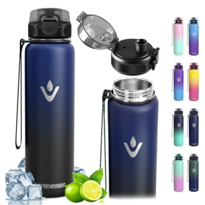 Imagen de Vikaster Botella térmica, 1000ml agua acero inoxidable, termo, Estanqueidad, Mantener 12H Caliente/24 Frío, Termo Sin BPA, para Deporte, Viaje, Escuela, Exterior, Oficina, Yoga, Hogar