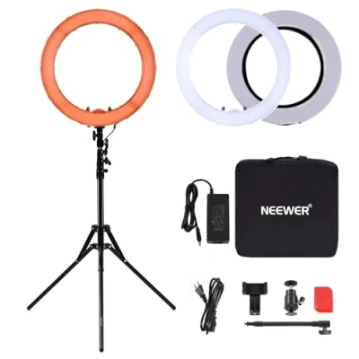 Imagen de NEEWER Aro de Luz con Trípode y Difusor: 45cm 55W 5600K Regulable LED Anillo Soporte para Móvil, Fotografía Ring Light Cámara Profesional, Selfie TikTok/Youtube/Peluquería