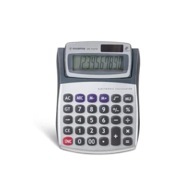 Imagen de Osama, Metal Calculadora de Escritorio para Oficina, 12 Cifras + 3 Dígitos Memoria y Pantalla LCD, Ideal como Accesorios Material Escolar Papeleria, Energía Solar, 23.2x4.5x17 cm, Negro/Plata