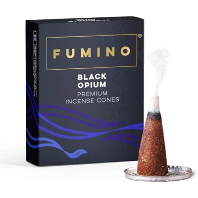 Imagen de Fumino® Opio Negro Conos de Incienso Fresco 20 por Caja Fragancia Humo Masala Agarbatti para la Relajación, Meditación, Antiestrés Decoración Hogar