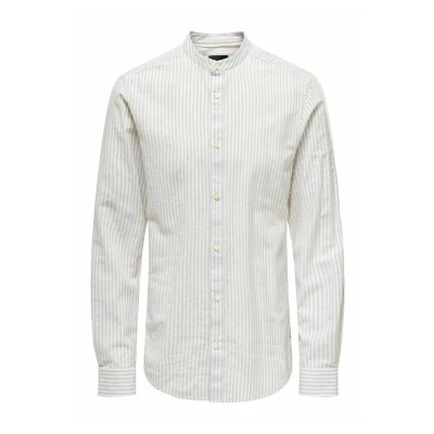 Imagen de ONLY&amp;SONS Men Lightweight Linen Shirt Long Sleeve Slim fit Top Striped Basic Shirt, Color:Beige, Talla:XS