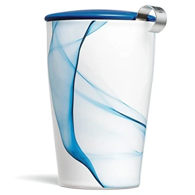 Imagen de Tea Forte Kati Cup Taza de infusión té cerámica con cesta infusor y tapa para remojar, Azul