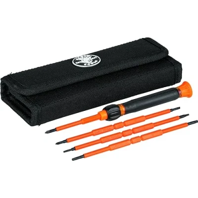 Imagen de Klein Tools 32584INSR juego de destornilladores precisión 8 en 1 con funda, aislado 1000 V puntas TORX Phillips, ranuradas y a prueba manipulaciones