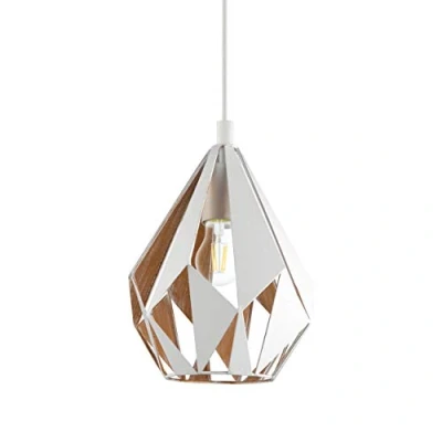 Imagen de Eglo Carlton 1, Lámpara de techo colgante acero con forma llama, color blanco, dorado, casquillo E27, 31 cm Diámetro
