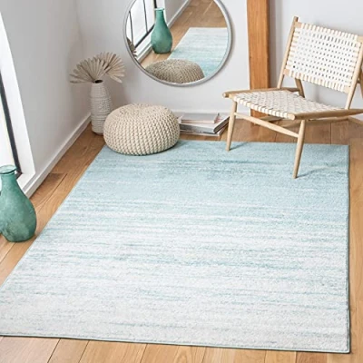 Imagen de Safavieh Alfombra Moderna Ombre para salón, Comedor, Dormitorio, colección Adirondack, Pelo Corto, en Aguamarina y Marfil, 91 x 152 cm