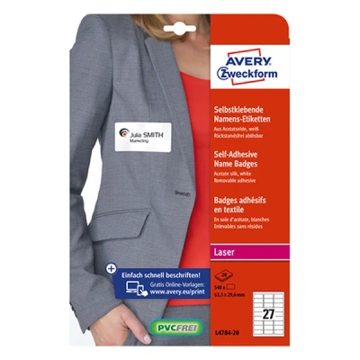 Imagen de Avery L4784 20 Etiqueta de Impresora Blanco para autoadhesiva Etiquetas (Blanco, autoadhesiva, A4, Laser, Desmontable, Rectángulo)