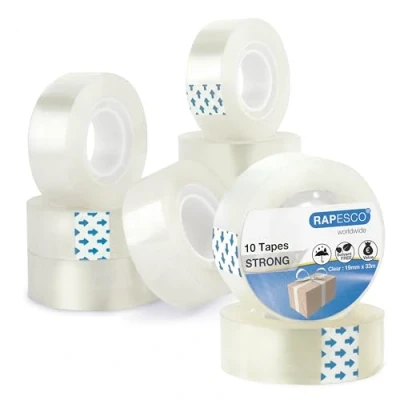 Imagen de Rapesco 1807 Rollos de Cinta Adhesiva Transparente, 19 mm x 33 m, Recambios Cinta, Paquete 10
