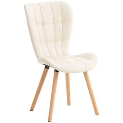 Imagen de CLP Silla de Comedor Elda Tapizada en Cuero Sintético I para Visita Estilo Nórdico Recepción con Base Madera Color:, Color:Crema