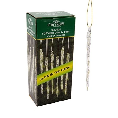 Imagen de Kurt S. Adler 5 1/4 Inch Glass Glow in The Dark Icicle Ornament Set of 24 for Christmas Juego de Adornos carámbanos Vidrio Que Brillan en la Oscuridad, Verde, Talla única