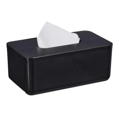 Imagen de Relaxdays Caja para Pañuelos con Tapa Bambú, Dispensador Toallas Papel, Baño, Moderno, 10x23x13cm, Plástico, Negro, Poliéster, 10x23x13 cm