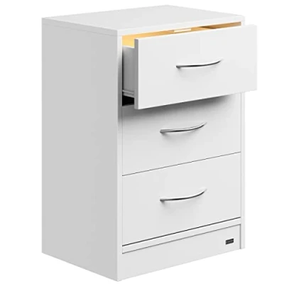 Imagen de CASARIA® Mesita de Noche 3 Cajones Mesilla Auxiliar Cajón con Luz LED Almacenamiento 54x39x28cm Blanco