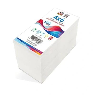 Imagen de Etiquetas Térmicas Directas Premium 4x6 Pulgadas Compatibles con Impresoras Zebra, MUNBYN, TSC, Toshiba, Citizen (5000 Fanfold, 10 Pilas)