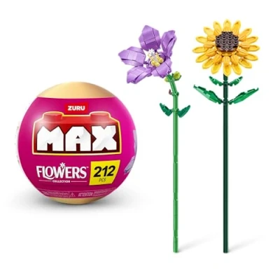 Imagen de MAX Colección de Bloques construcción Premium Flowers (Platycodon and Sunflower, 1 cápsula) ZURU(hasta 243 Piezas; 2 Flores por cápsula; 10 diseños para coleccionar).