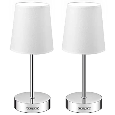Imagen de Monzana 2x Lámparas de Mesa Escritorio Oficina Dormitorio Mesita Noche Altura 32cm E14 Blanco