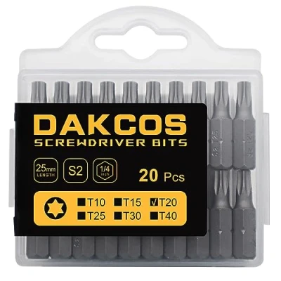 Imagen de DAKCOS Juego de puntas destornillador estrella Torx T20 20pc, acero S2 longitud 25mm