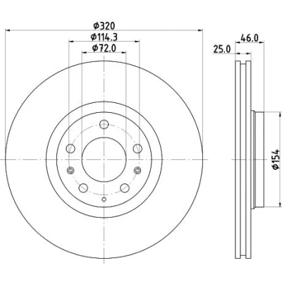 Imagen de HELLA 8DD 355 114 491 Disco de freno 320 25 05/08 114,3 ventilación interna sin perno sujeción rueda, buje rueda MAZDA: 6 Berlina