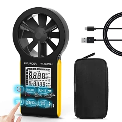 Imagen de Anemómetro Portatil Recargable, INFURIDER YF 6000GH Inteligente Touch Medidor de Viento, Anemometro Digital para la Medición Temperatura Velocidad del Flujo Aire