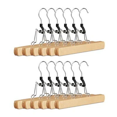 Imagen de Relaxdays Giro de 360 Grados Percha Madera, Pack 12 Pinzas para Faldas y Pantalones, HxLxP: 17 x 25 2,3 cm, Natural, 2.3x25x17 cm