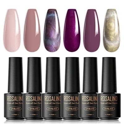 Imagen de ROSALIND Esmalte Ojo Gato Semipermanente, Pintauñas Semipermanentes,6 Colores Mini Kit Uñas Semipermanentes Set de manicura