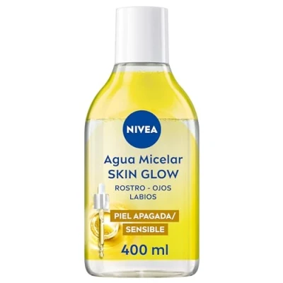 Imagen de NIVEA Agua Micelar Skin Glow (400 ml), gel limpiador facial con 5% Sérum y Amino Acid Complex, tónico para rostro, ojos labios, aceite desmaquillante Vitamina C E
