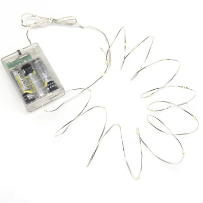 Imagen de Konstsmide luces LED desnudas de alambre/alambre pin micro la batería hadas para uso en interiores (IP20), 40 diodos blancos cálidos, función temporizador 6 horas, 3 pilas AA (excluidas), cadena alambre plateado