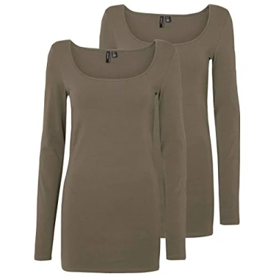 Imagen de VERO MODA Camiseta de manga larga para mujer (2 unidades), Marrón (2x Bungee Cord), S