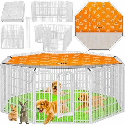 Imagen de LOVPET® Parque Plegable para Mascotas Corralito Resistente con Puerta Perros, Gatos, Cachorros, Conejos, Cobayas, Negro XXL (con Cubierta)