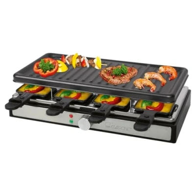 Imagen de Clatronic® Raclette para 8 personas con plancha extraíble Grill revestimiento antiadherente Incluye sartenes Raclettes carcasa Cool Touch RG 3757